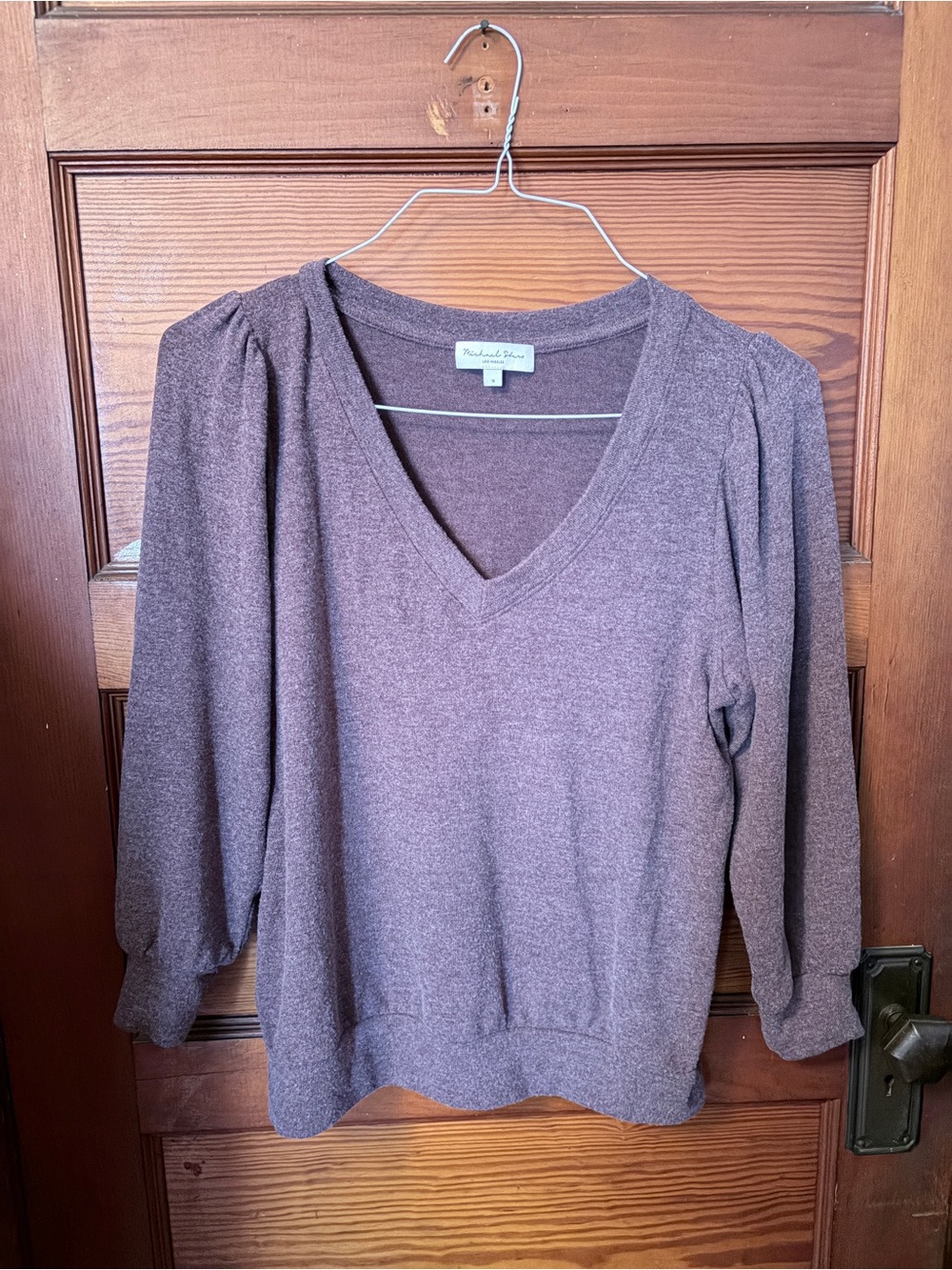 Michael Stars Women's V-Neck Puff Sleeve Sweater - Purple